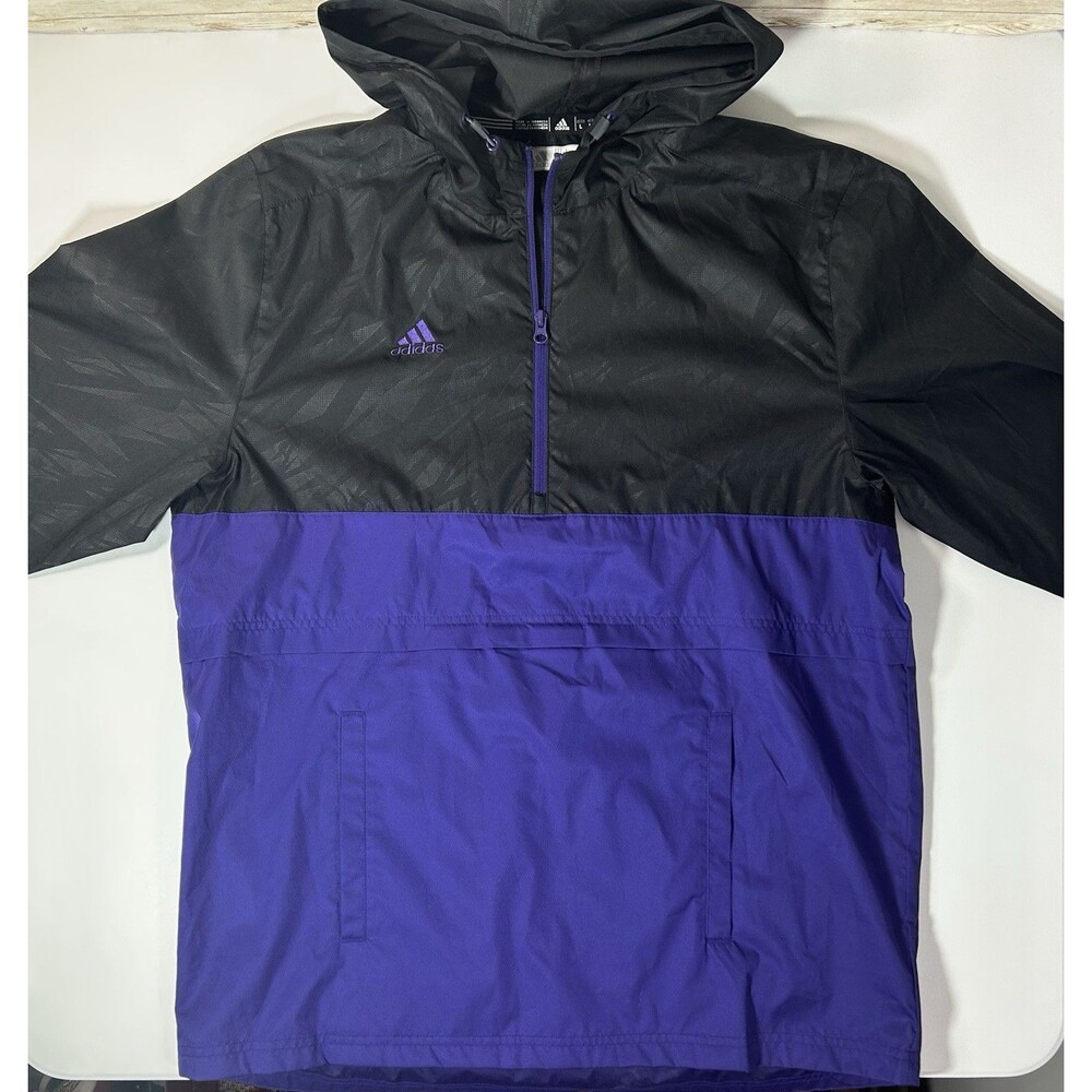 NWT Adidas Half Zip Hood Pullover Anorak Jacket Men's L Purple Black Windbreaker